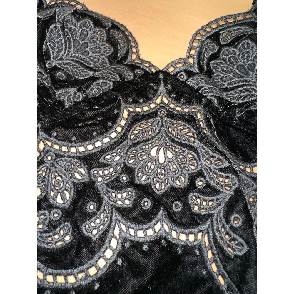 FARM Rio Size L Richelieu Velvet Slip Dress Black Embellished Midi Open Back - Picture 8 of 13